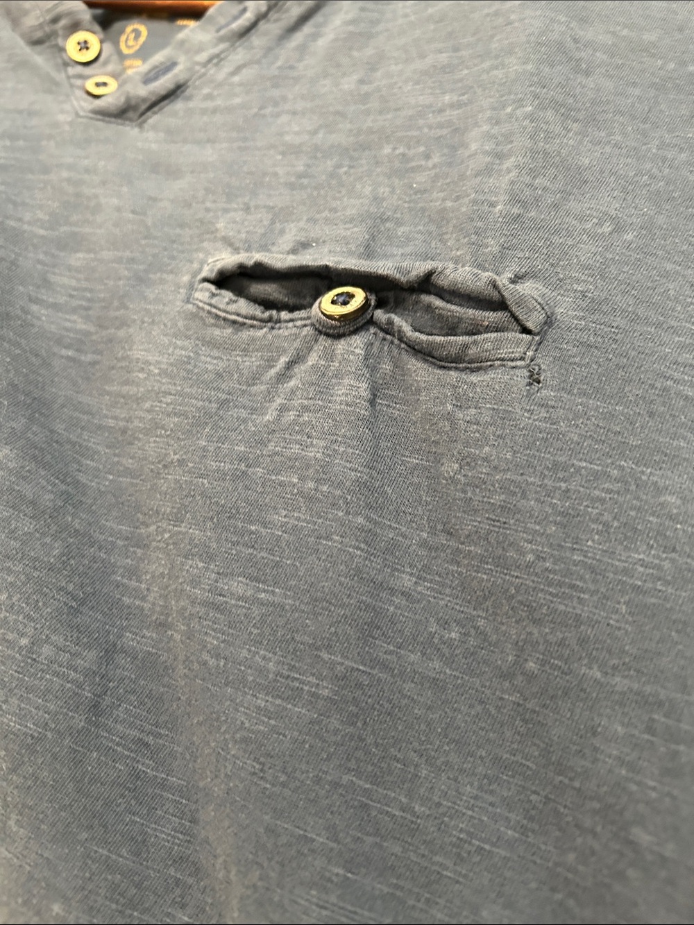 Men's Blue V-Neck Short Sleeve Henley Shirt - Picture 4 of 5